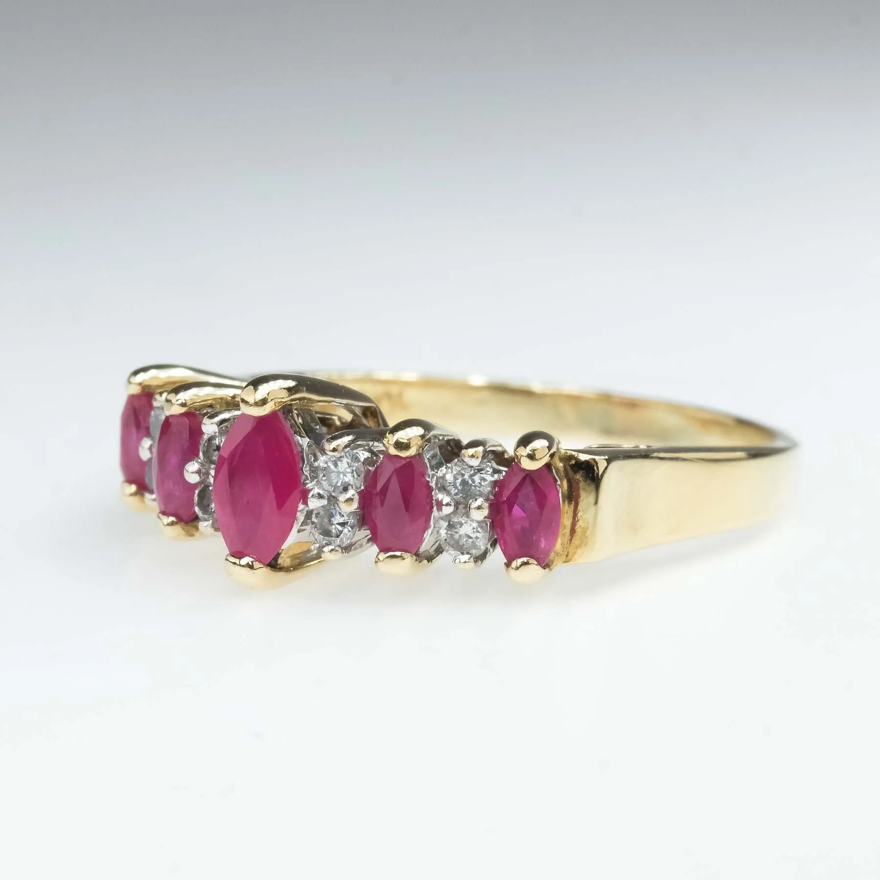 0.53ctw Ruby & Diamond Accented Pyramid Ring in 10K Yellow Gold