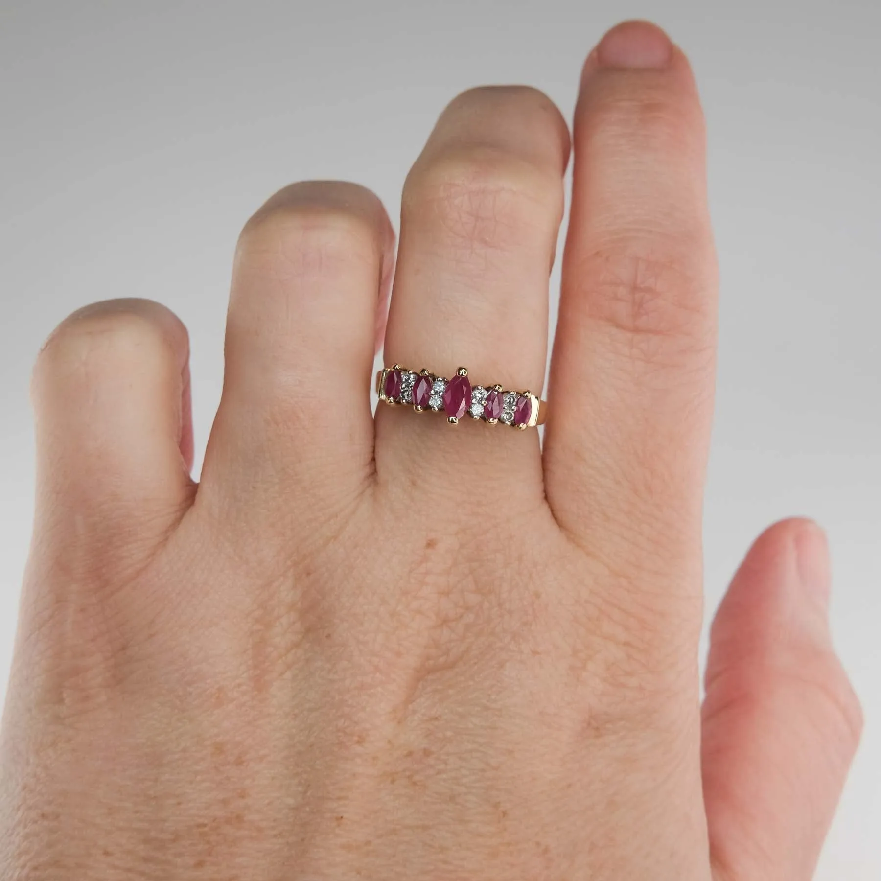 0.53ctw Ruby & Diamond Accented Pyramid Ring in 10K Yellow Gold