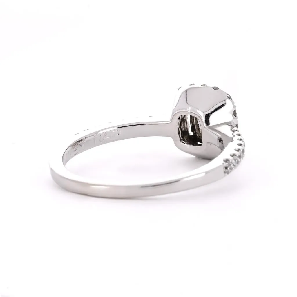 0.82ctw Cushion Diamond Engagement Ring, Halo, Pav Band - 14K White Gold