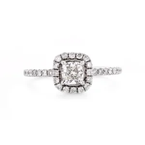 0.82ctw Cushion Diamond Engagement Ring, Halo, Pav Band - 14K White Gold