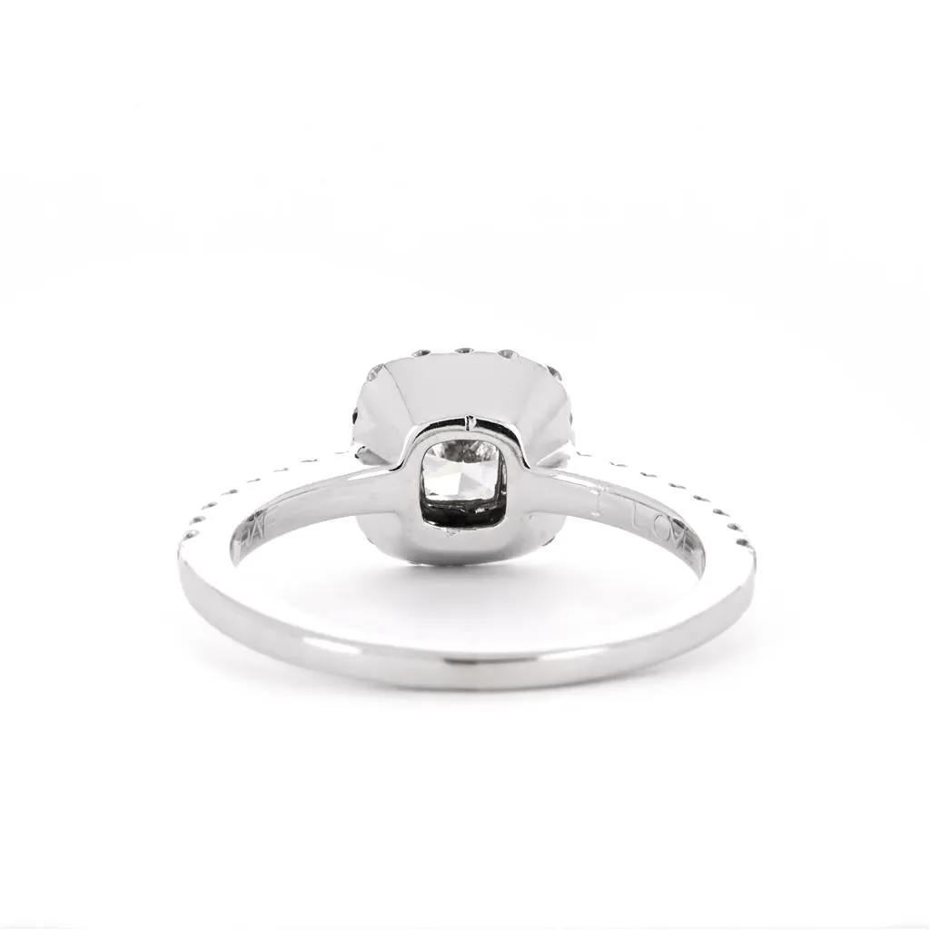 0.82ctw Cushion Diamond Engagement Ring, Halo, Pav Band - 14K White Gold