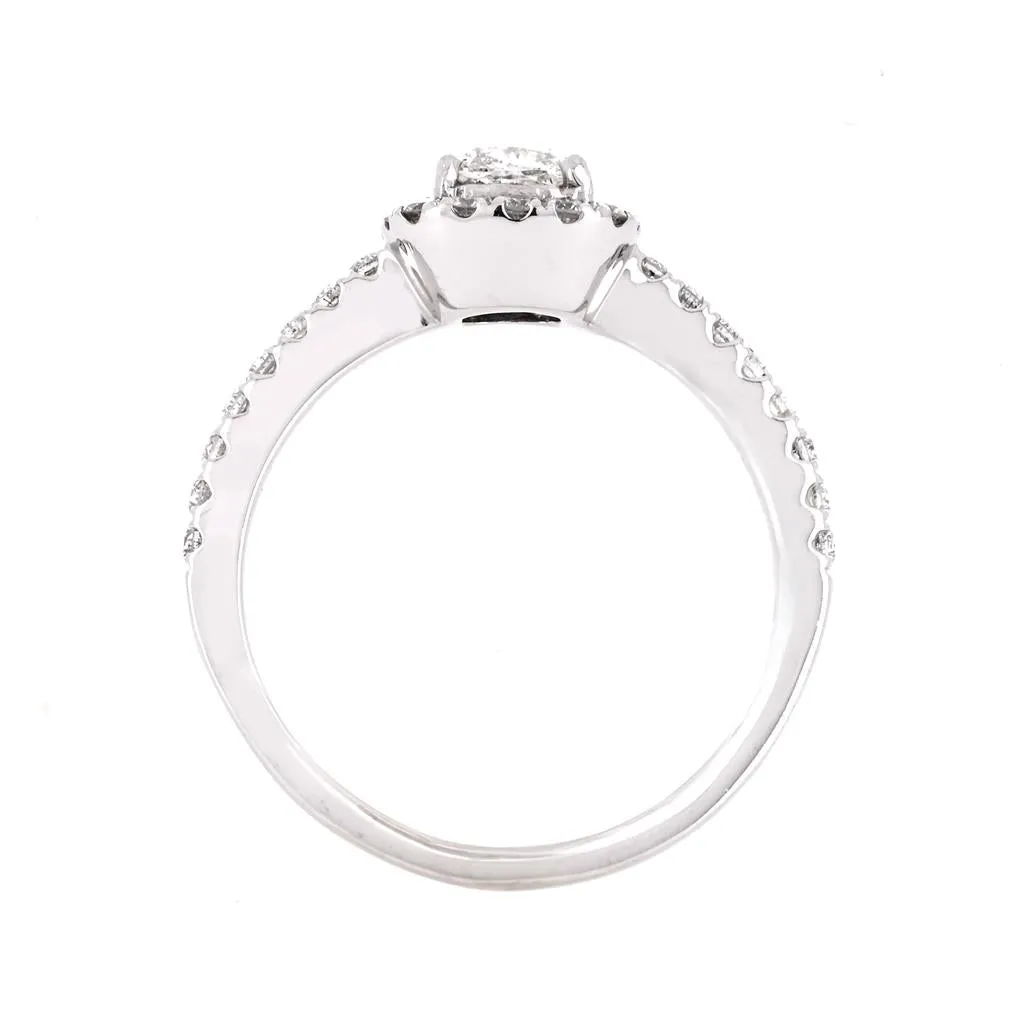 0.82ctw Cushion Diamond Engagement Ring, Halo, Pav Band - 14K White Gold