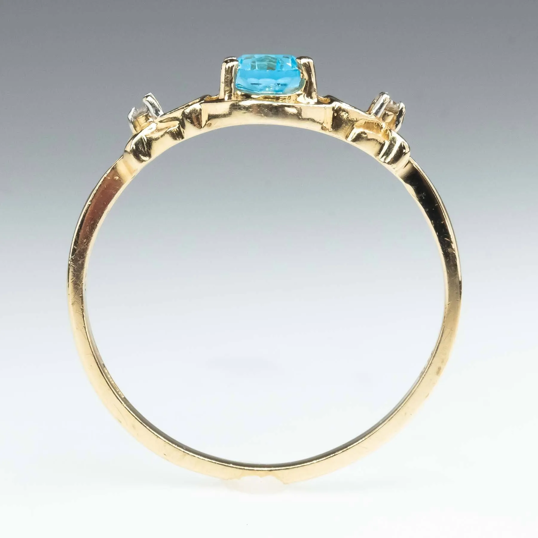0.94ct Swiss Blue Topaz with Diamond Accents Gemstone Ring in 14K Yellow Gold