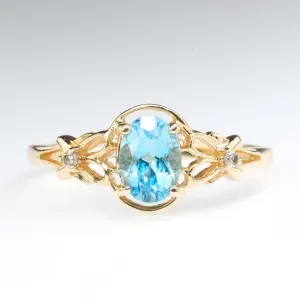 0.94ct Swiss Blue Topaz with Diamond Accents Gemstone Ring in 14K Yellow Gold