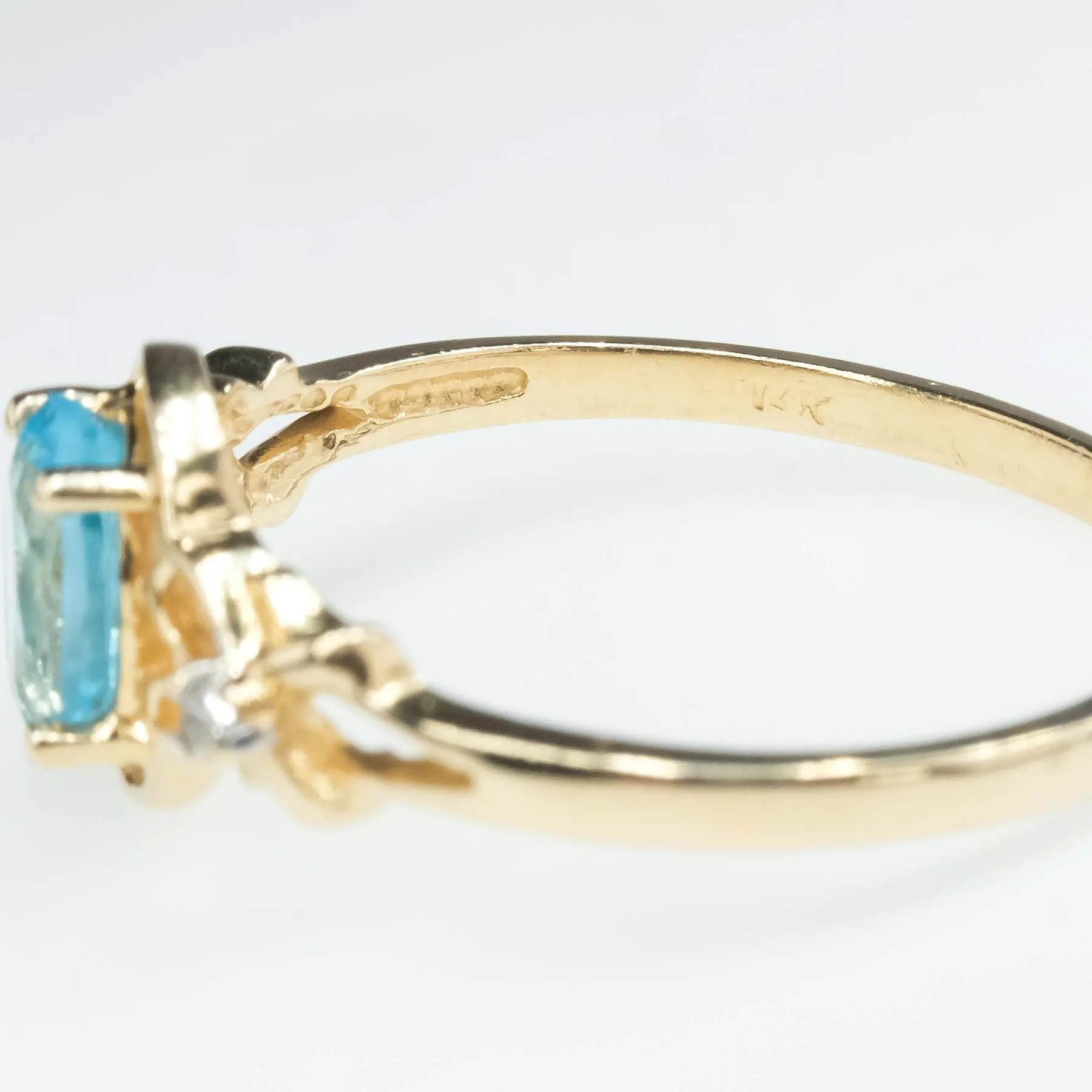 0.94ct Swiss Blue Topaz with Diamond Accents Gemstone Ring in 14K Yellow Gold