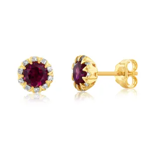 1 Carat Created Ruby and Diamond Stud Earrings in 9ct Yellow Gold