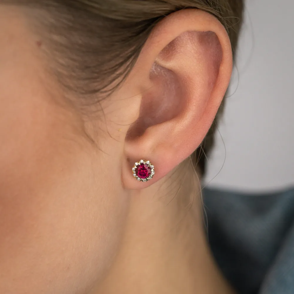 1 Carat Created Ruby and Diamond Stud Earrings in 9ct Yellow Gold