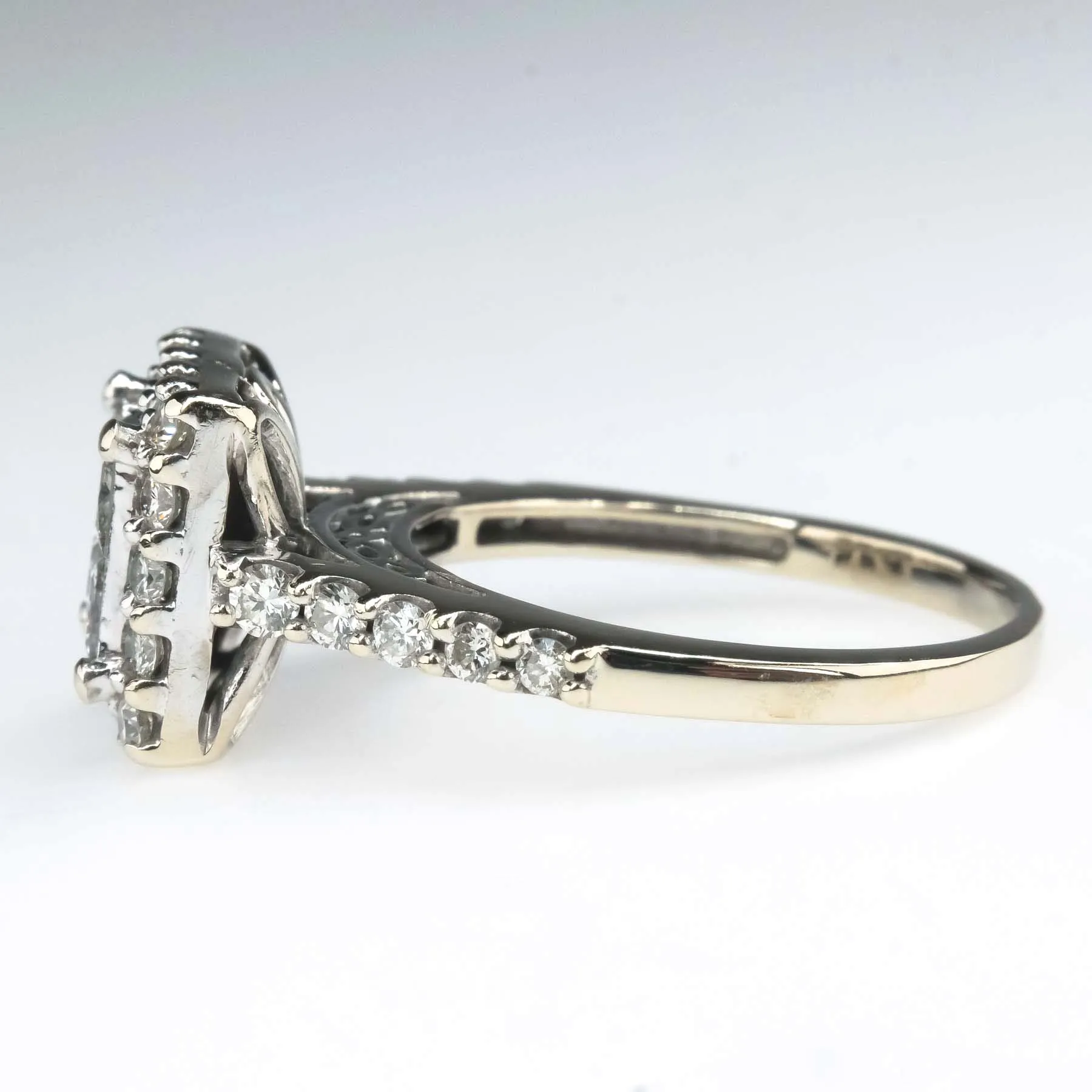 1.00ctw Diamond Accented Halo Quad Cluster Engagement Ring in 14K White Gold