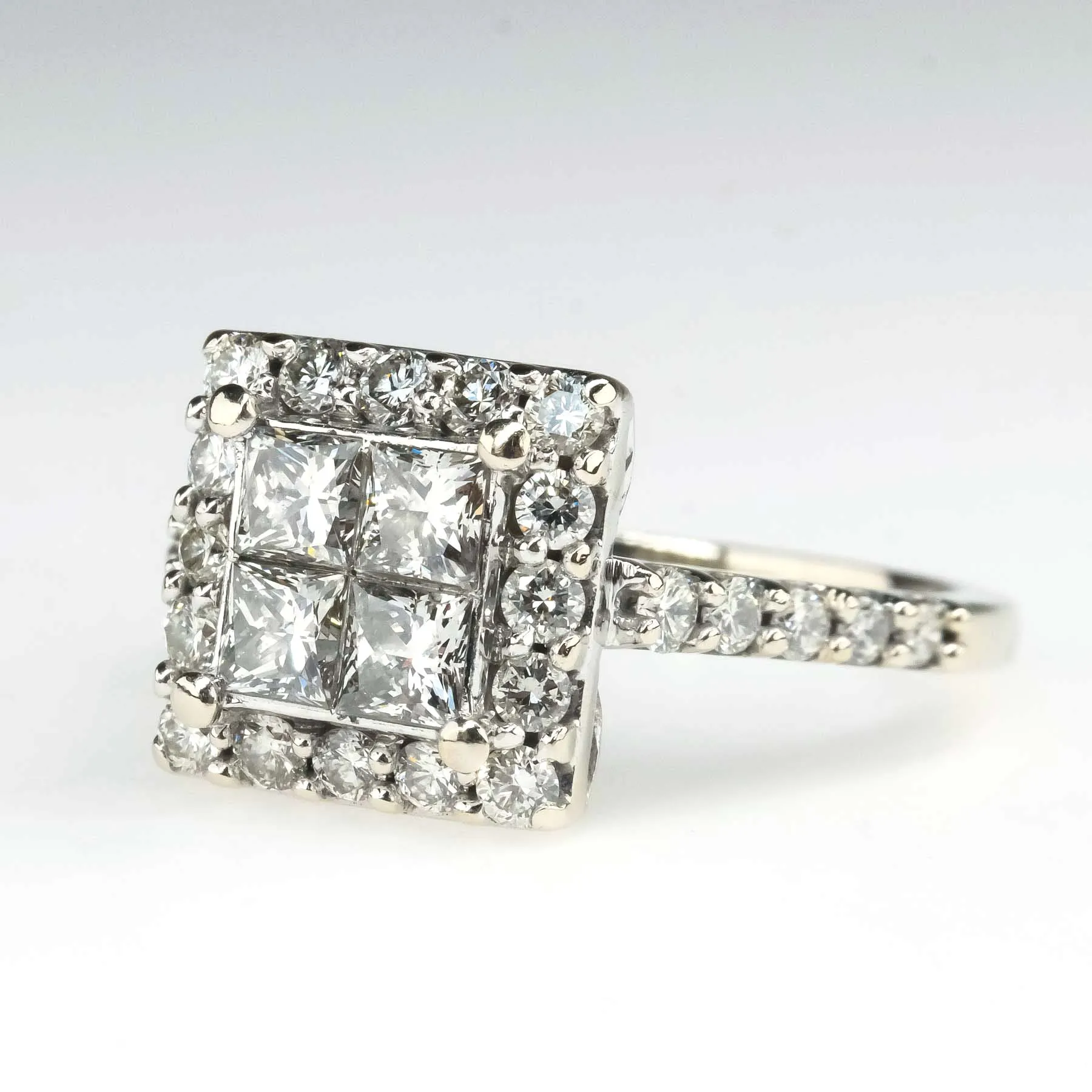 1.00ctw Diamond Accented Halo Quad Cluster Engagement Ring in 14K White Gold