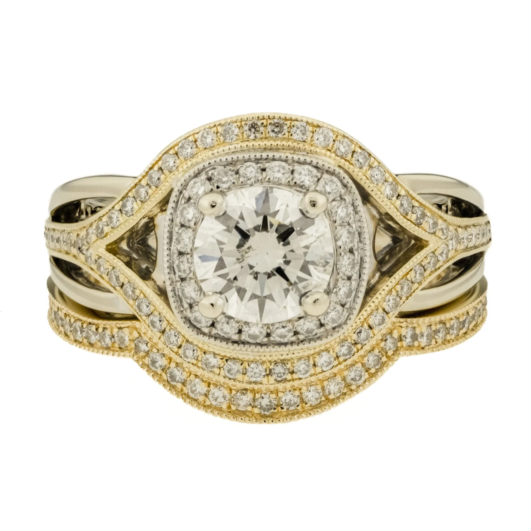 1.00ctw Round Brilliant Diamond with 1.24ctw Diamond Accents Wedding Set in 14K Two-Tone Gold - Size 7.5