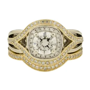 1.00ctw Round Brilliant Diamond with 1.24ctw Diamond Accents Wedding Set in 14K Two-Tone Gold - Size 7.5