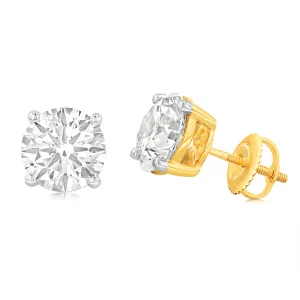 14ct Yellow Gold Luminesce Lab Grown 4 Carat Screwback Solitaire Diamond Stud Earrings