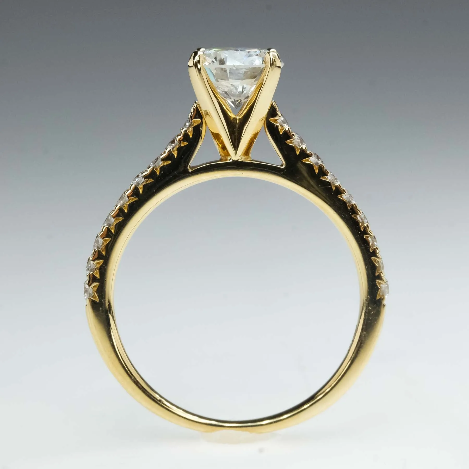 14K Yellow Gold 1.00ct Round Diamond I1/H & Side Accents Engagement Ring Size 6