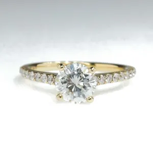14K Yellow Gold 1.00ct Round Diamond I1/H & Side Accents Engagement Ring Size 6