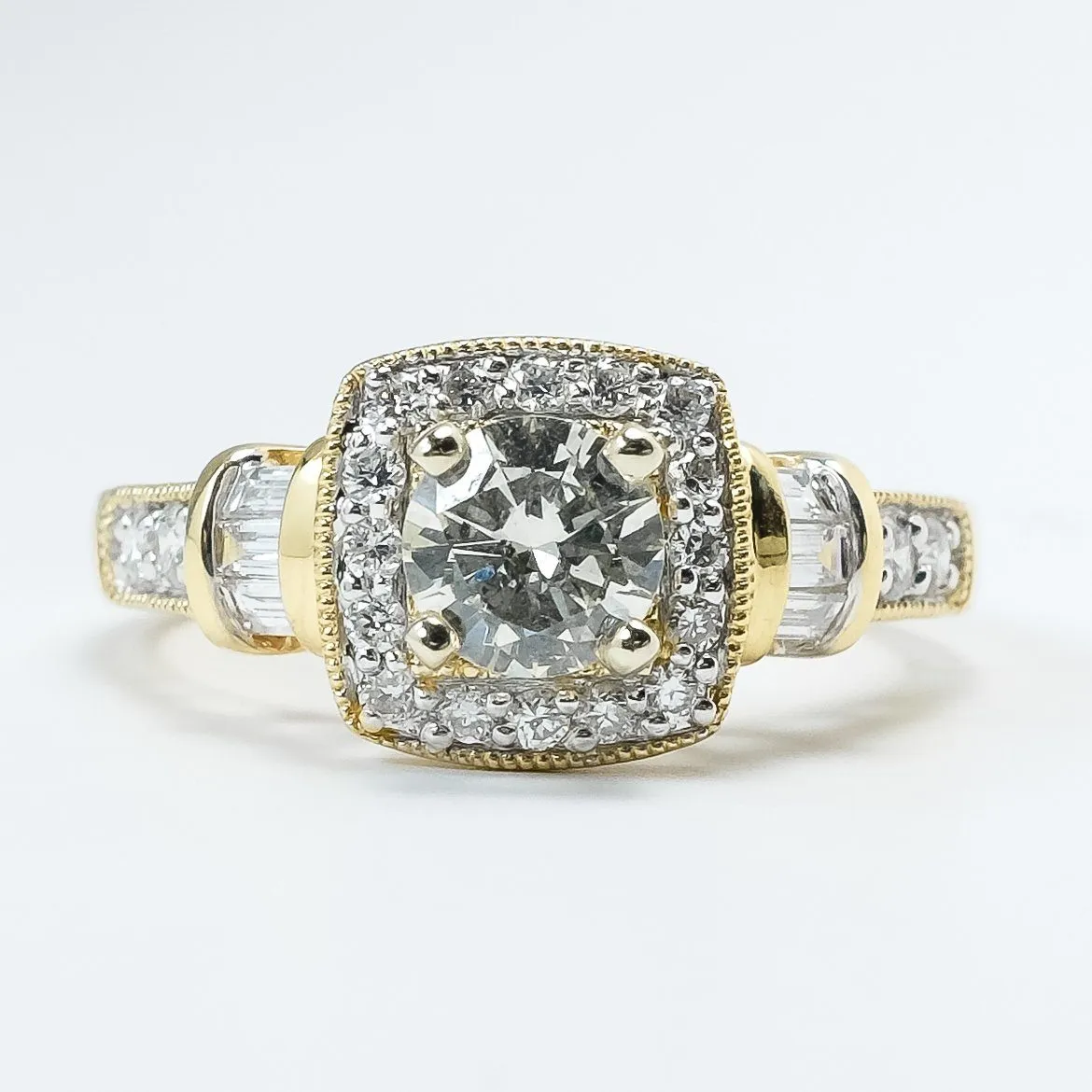 14K Yellow Gold GIA 1.09ctw Round Brilliant Diamond SI2/N Halo Bridal Set