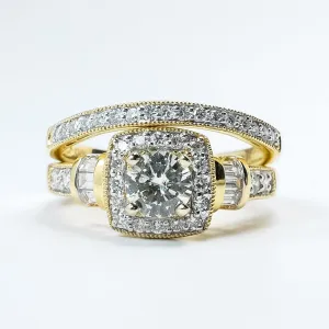 14K Yellow Gold GIA 1.09ctw Round Brilliant Diamond SI2/N Halo Bridal Set