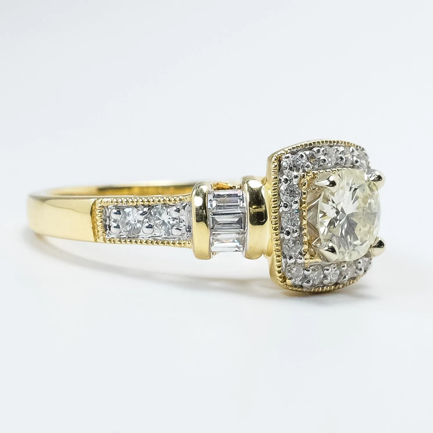 14K Yellow Gold GIA 1.09ctw Round Brilliant Diamond SI2/N Halo Bridal Set