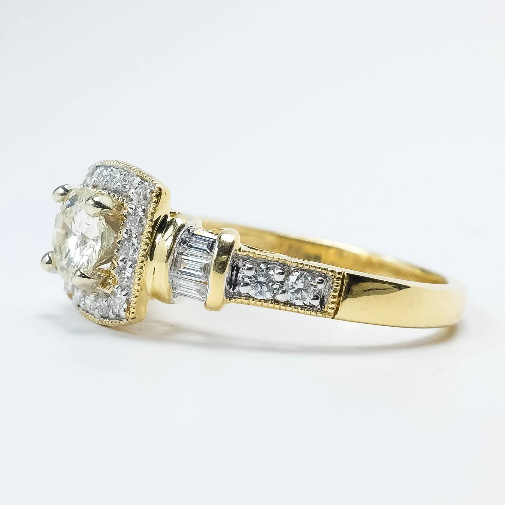 14K Yellow Gold GIA 1.09ctw Round Brilliant Diamond SI2/N Halo Bridal Set
