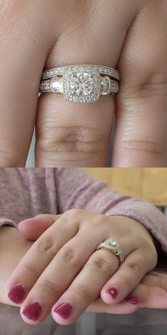 14K Yellow Gold GIA 1.09ctw Round Brilliant Diamond SI2/N Halo Bridal Set