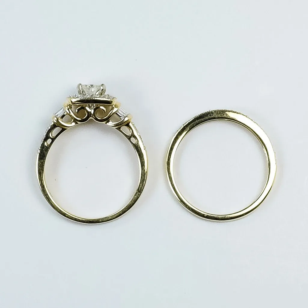 14K Yellow Gold GIA 1.09ctw Round Brilliant Diamond SI2/N Halo Bridal Set