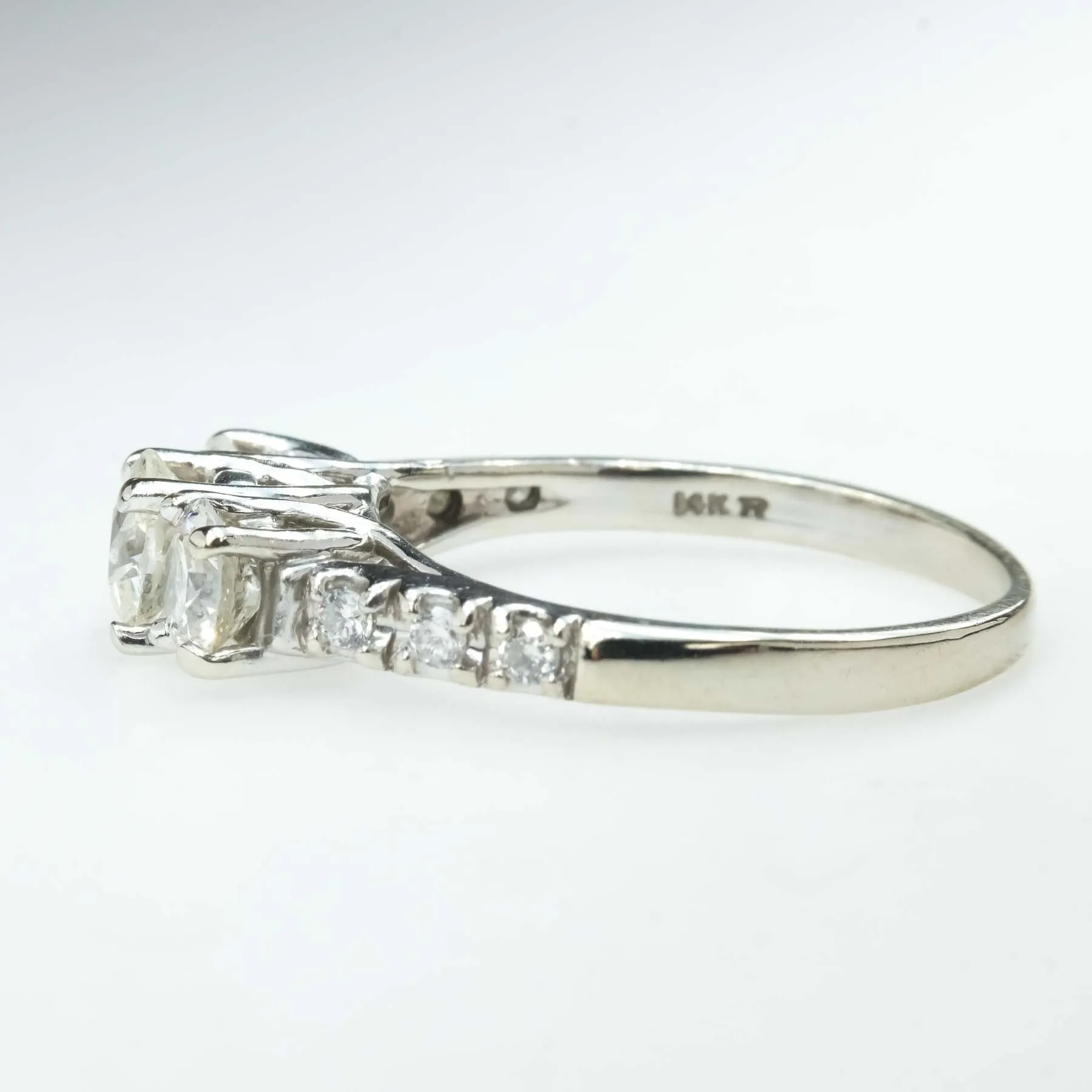 1.60ctw Three Stone Diamond & Side Accented Engagement Ring in 14K White Gold