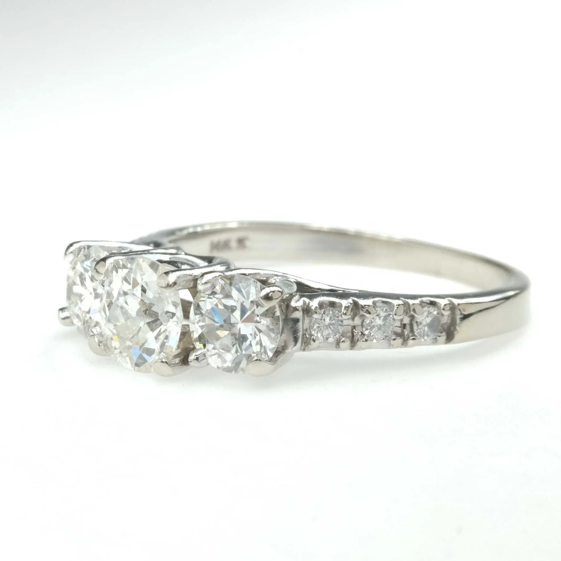 1.60ctw Three Stone Diamond & Side Accented Engagement Ring in 14K White Gold