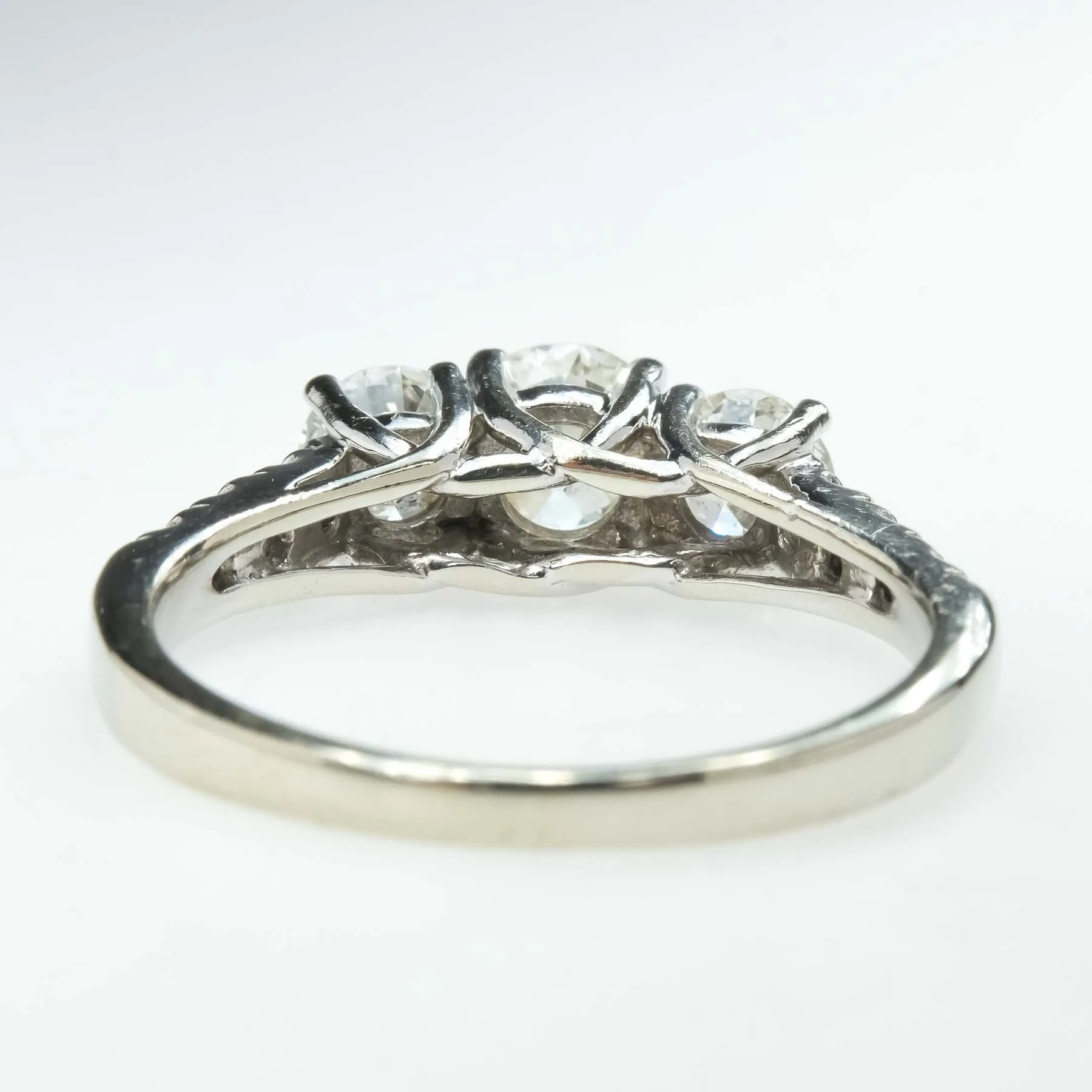 1.60ctw Three Stone Diamond & Side Accented Engagement Ring in 14K White Gold