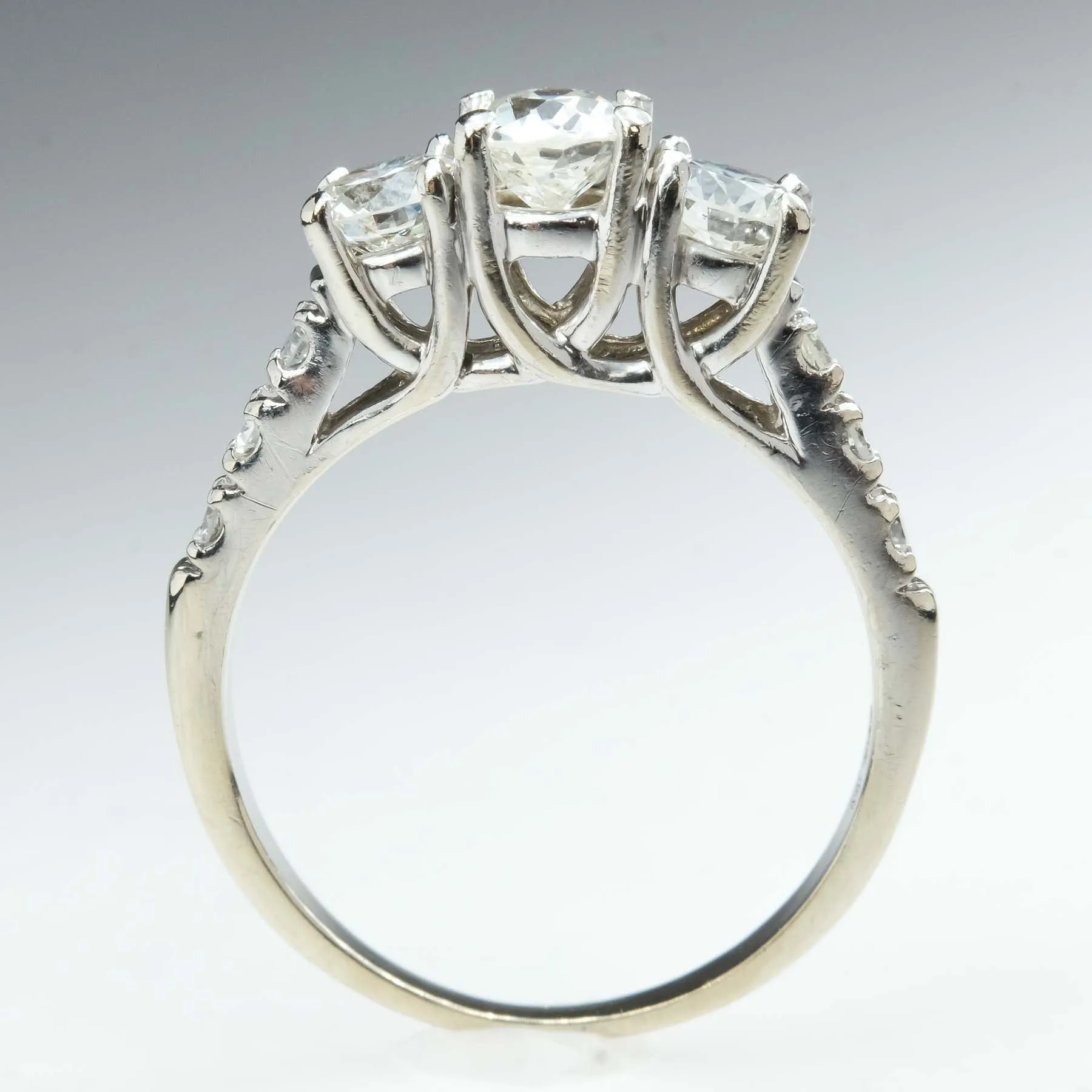 1.60ctw Three Stone Diamond & Side Accented Engagement Ring in 14K White Gold