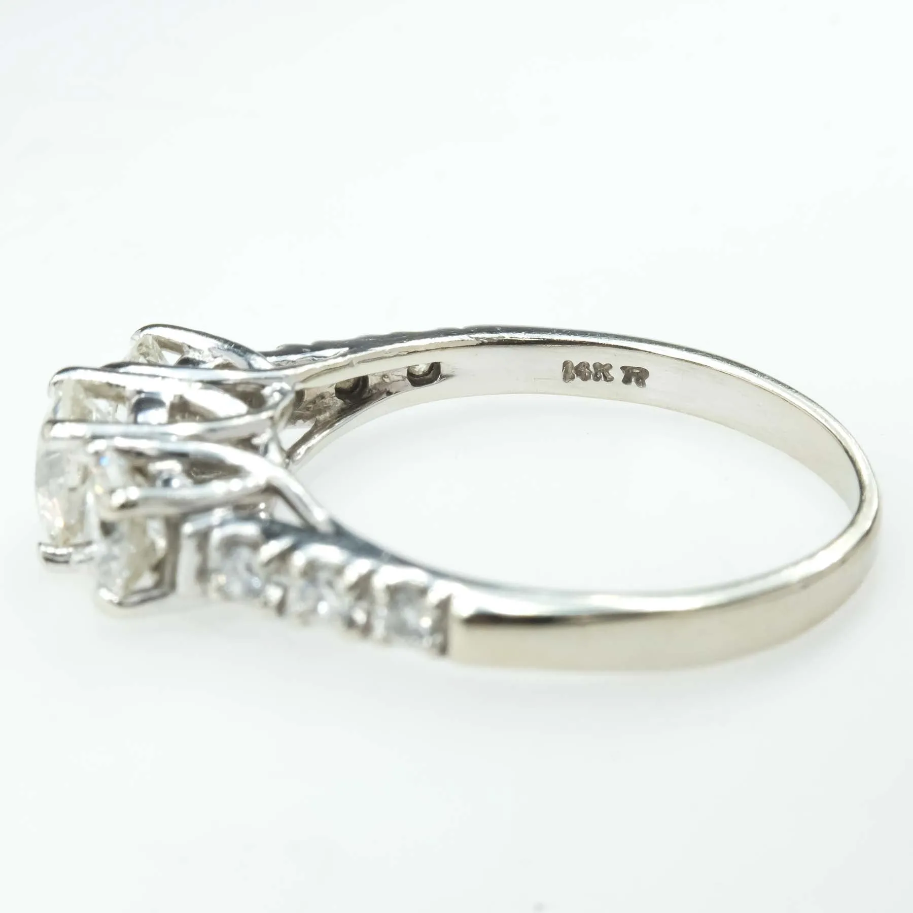 1.60ctw Three Stone Diamond & Side Accented Engagement Ring in 14K White Gold