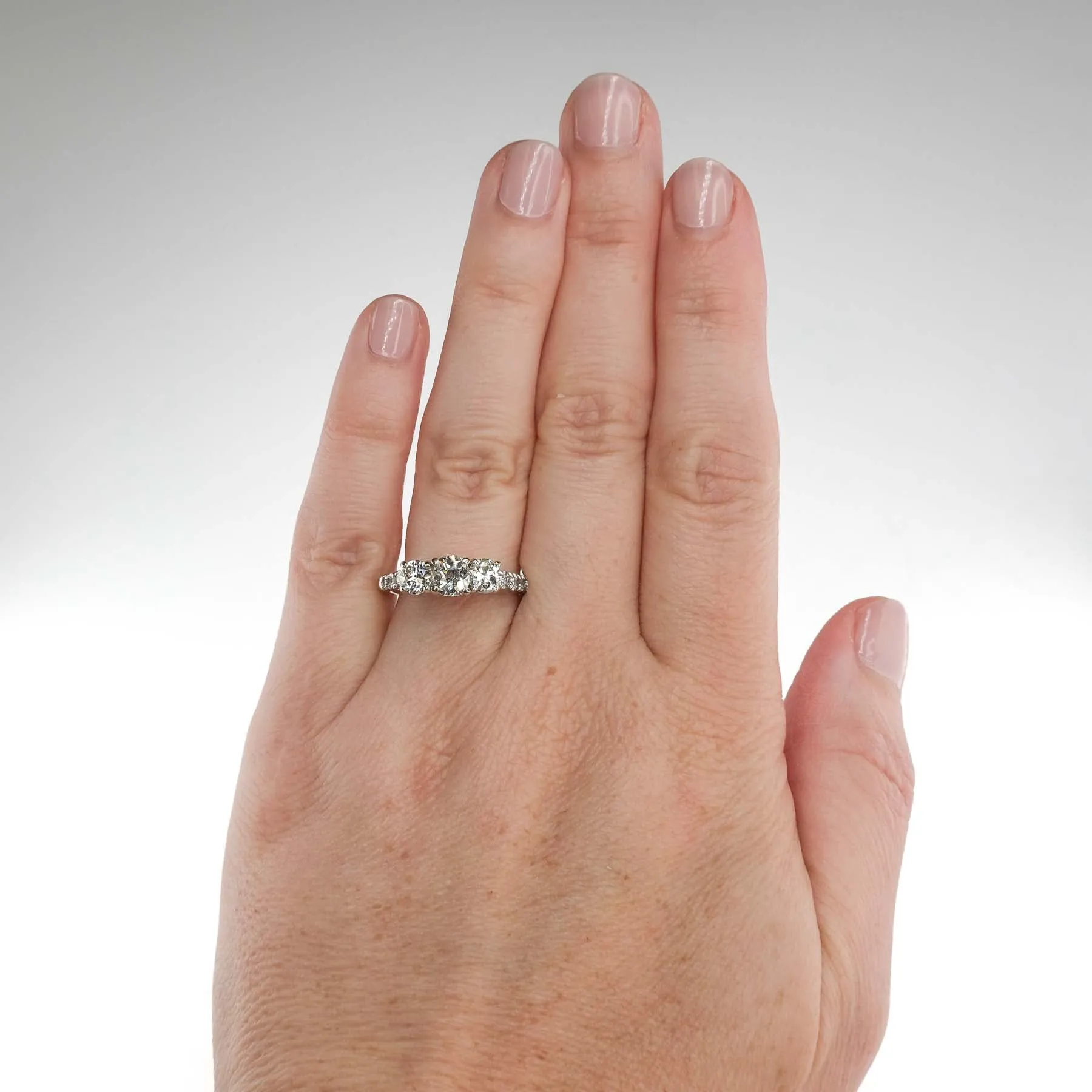 1.60ctw Three Stone Diamond & Side Accented Engagement Ring in 14K White Gold