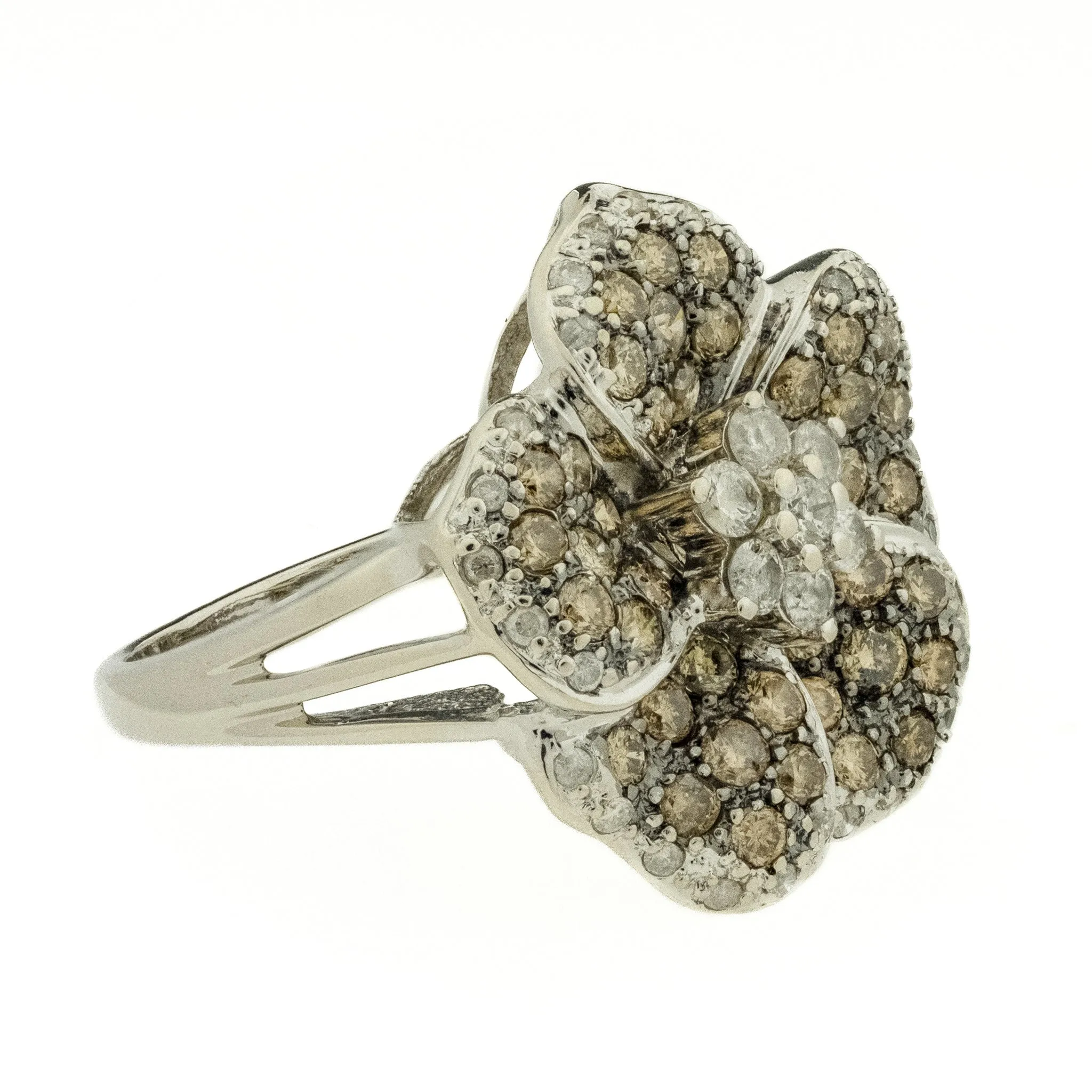 1.75ctw Diamond Flower Accented Cluster Ring in 14K White Gold - Size 7.75