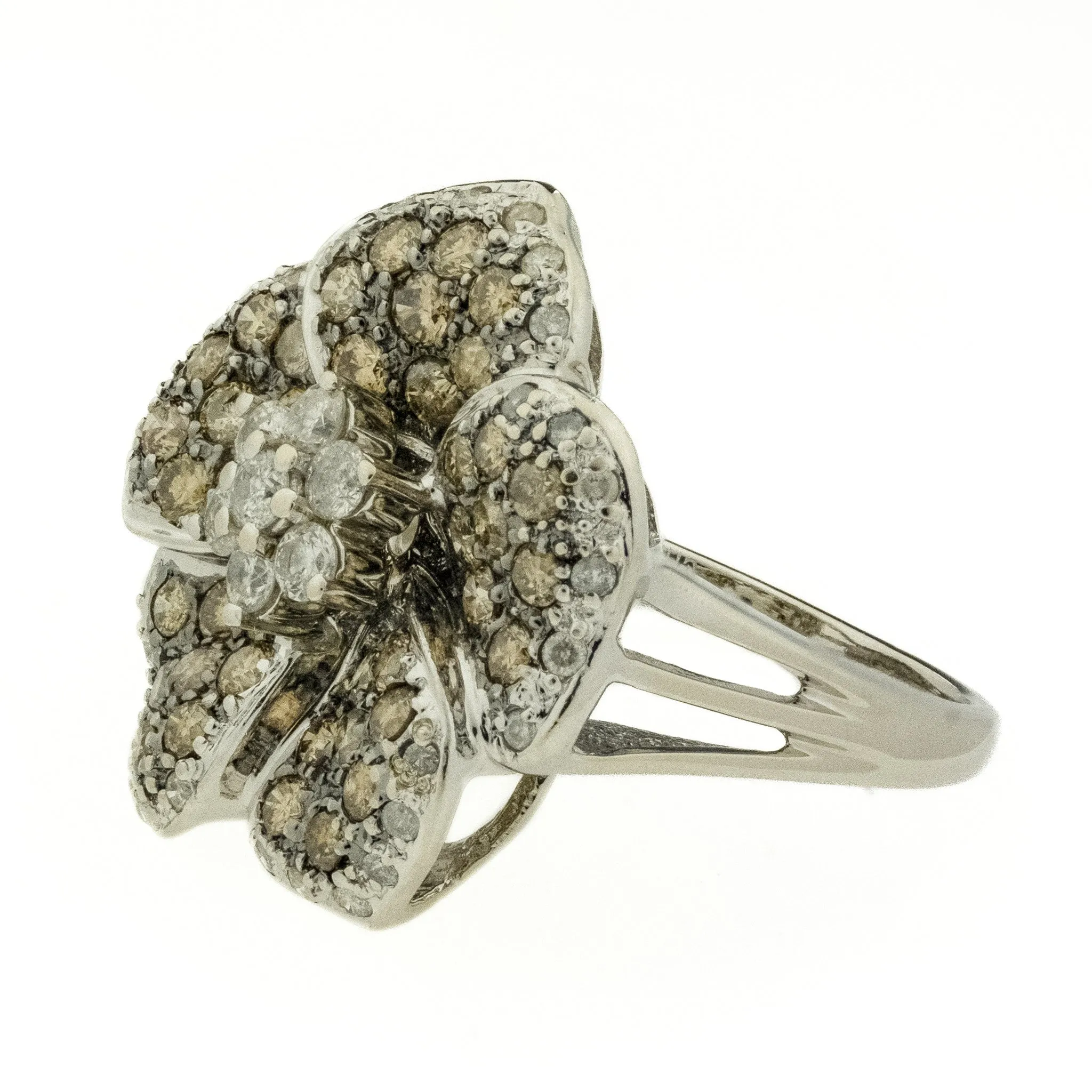 1.75ctw Diamond Flower Accented Cluster Ring in 14K White Gold - Size 7.75