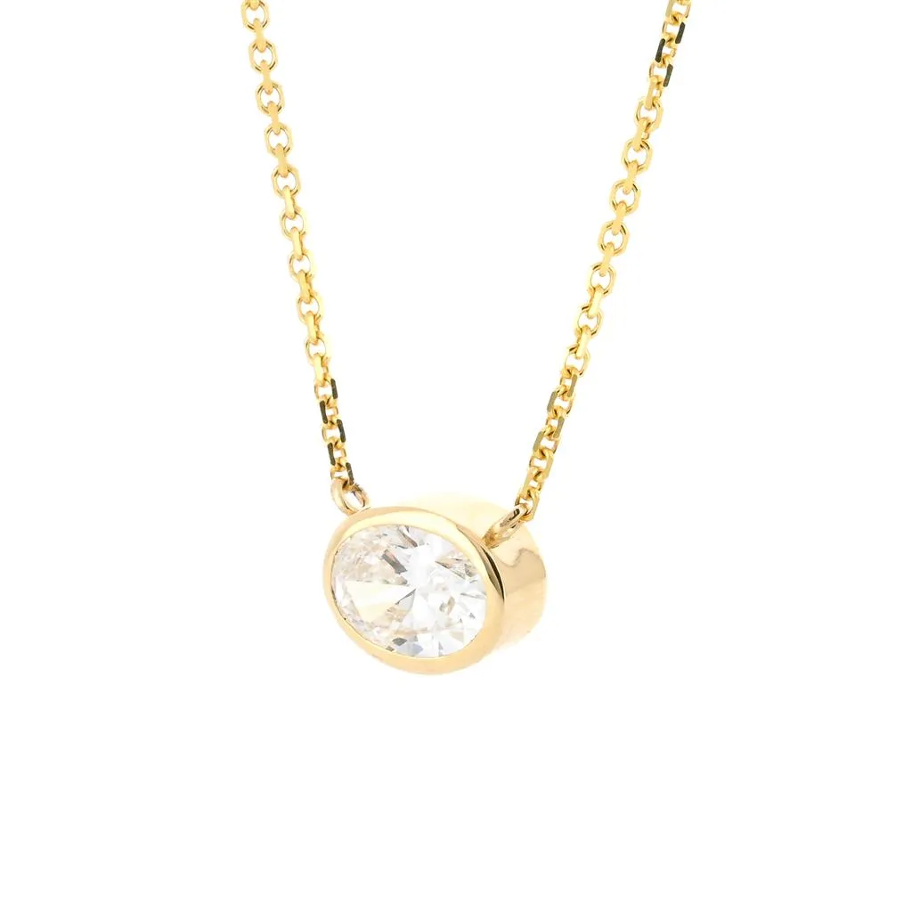 1.79ct Lab-Grown Oval Diamond Bezel Pendant, 18  14K Yellow Gold