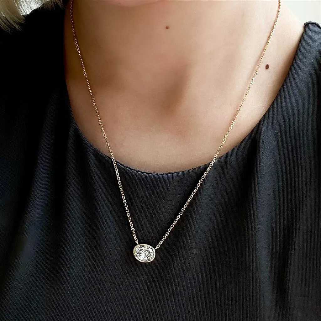 1.79ct Lab-Grown Oval Diamond Bezel Pendant, 18  14K Yellow Gold