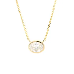 1.79ct Lab-Grown Oval Diamond Bezel Pendant, 18  14K Yellow Gold
