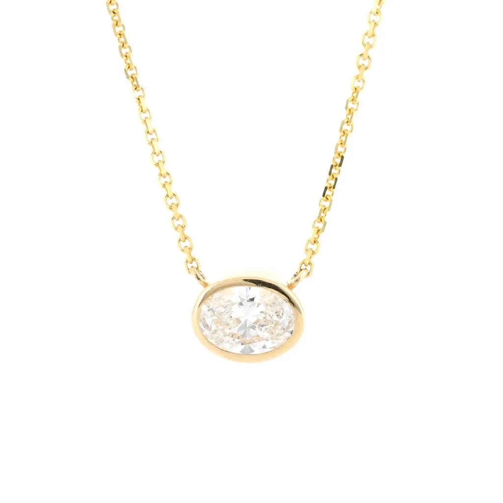 1.79ct Lab-Grown Oval Diamond Bezel Pendant, 18  14K Yellow Gold