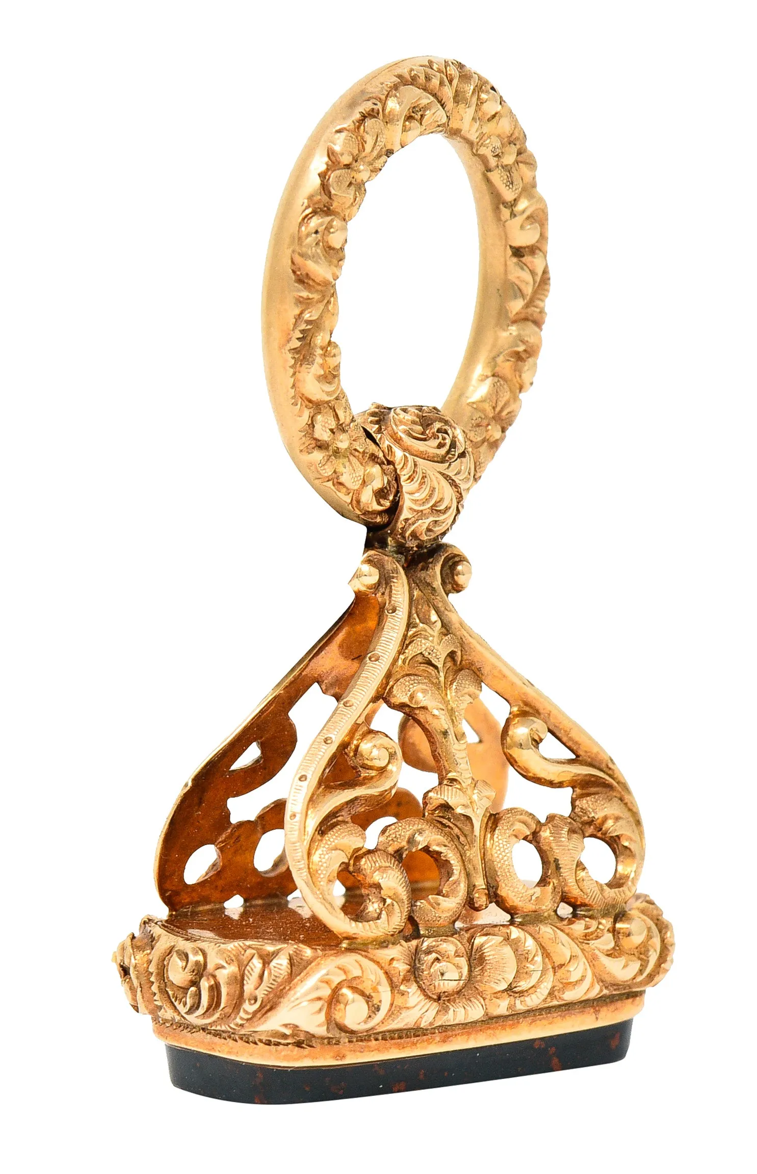 1890's Victorian Bloodstone 14 Karat Yellow Gold Antique Fob Pendant Charm