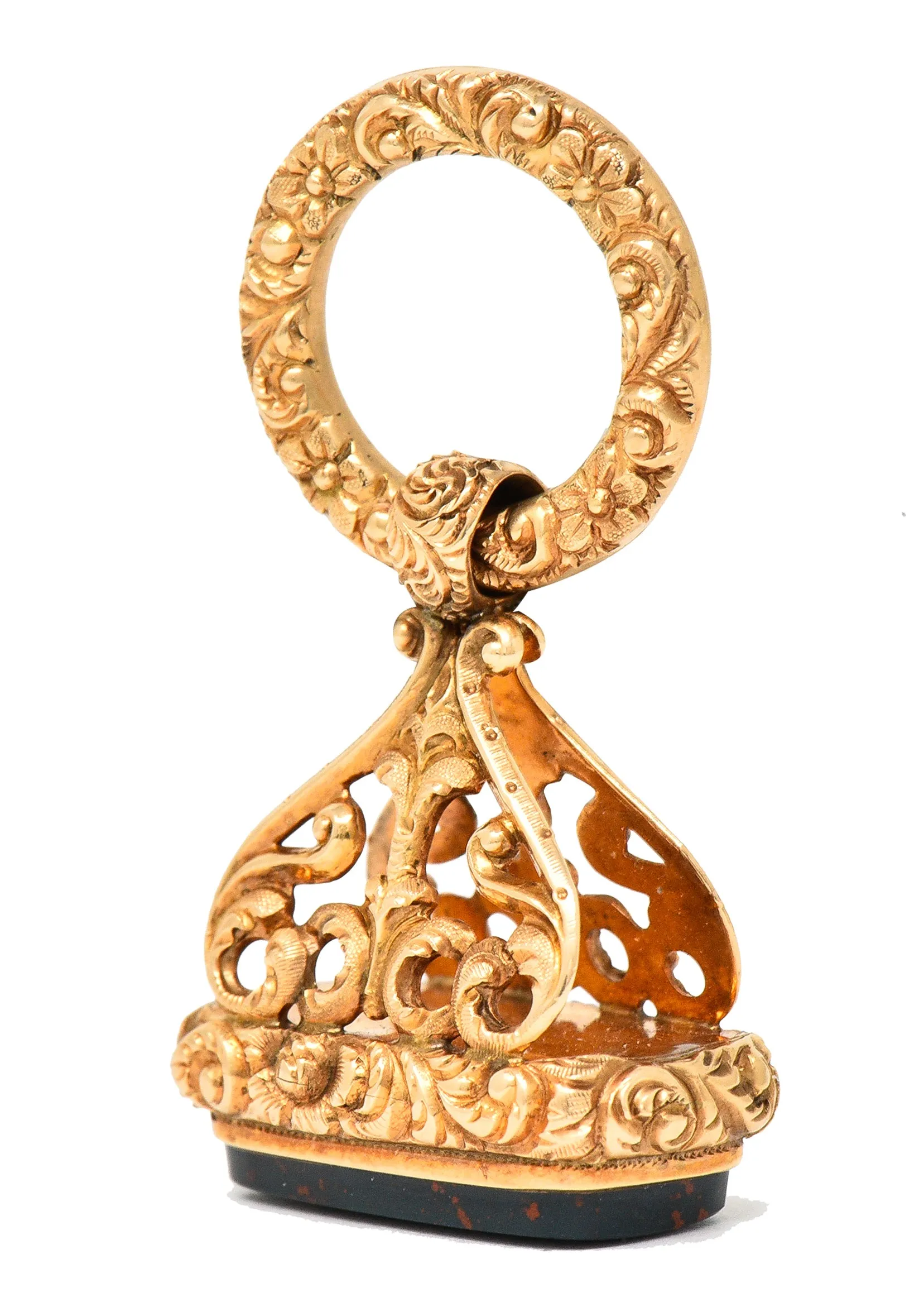 1890's Victorian Bloodstone 14 Karat Yellow Gold Antique Fob Pendant Charm