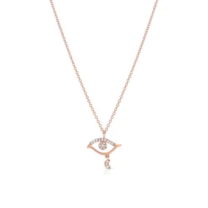 18K Rose Gold Diamond Scrolled Evil Eye Pendant Necklace