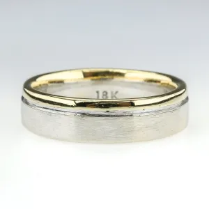 18K Two Tone Gold 5.5mm Wide Comfort Fit Wedding Band Ring Size 8.5 - 8.0 grams
