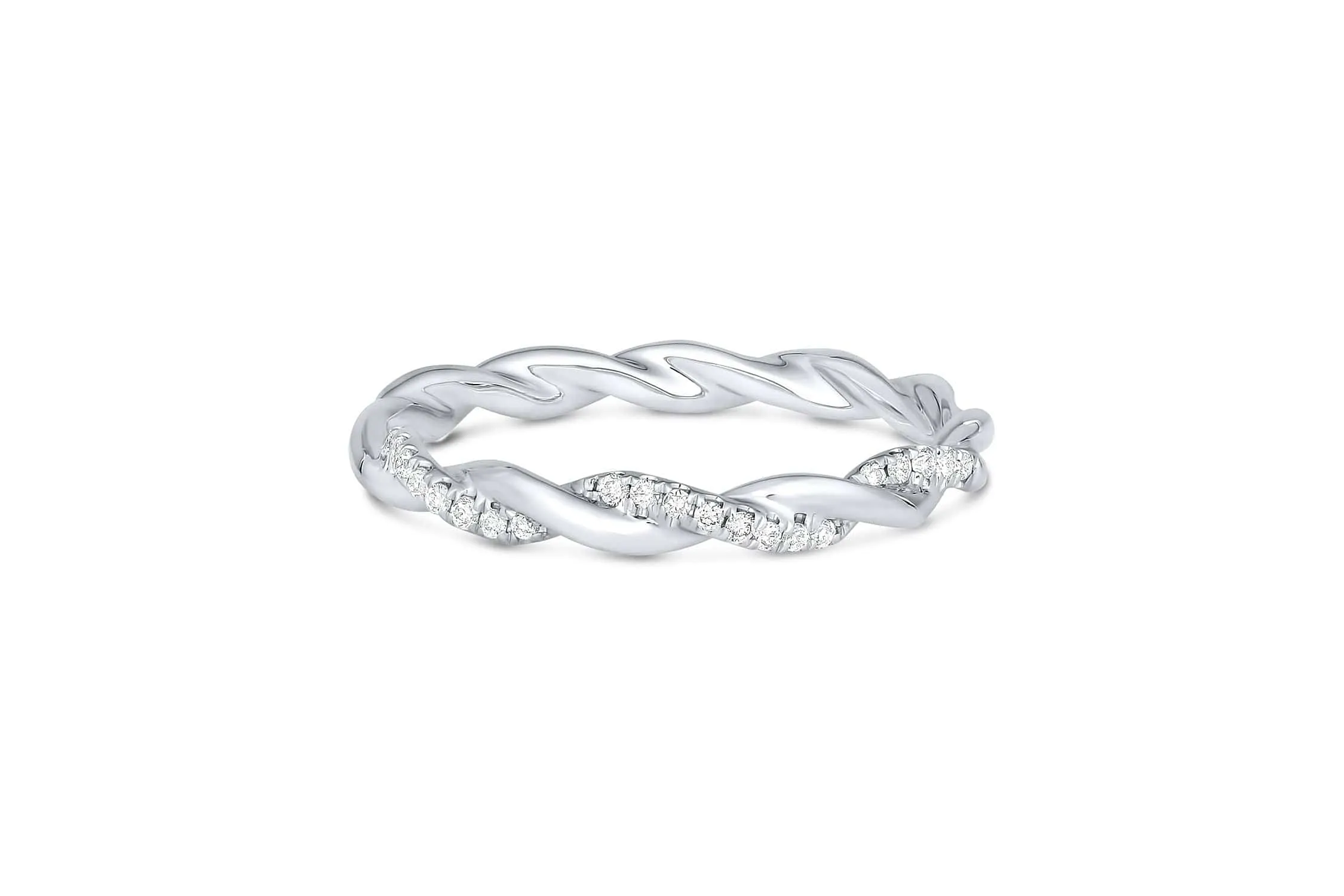 18k White Gold 0.13ctw Diamond Twisted Halfway Band