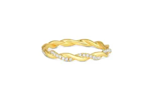 18k Yellow Gold 0.09ctw Diamond Halfway Twisted Band