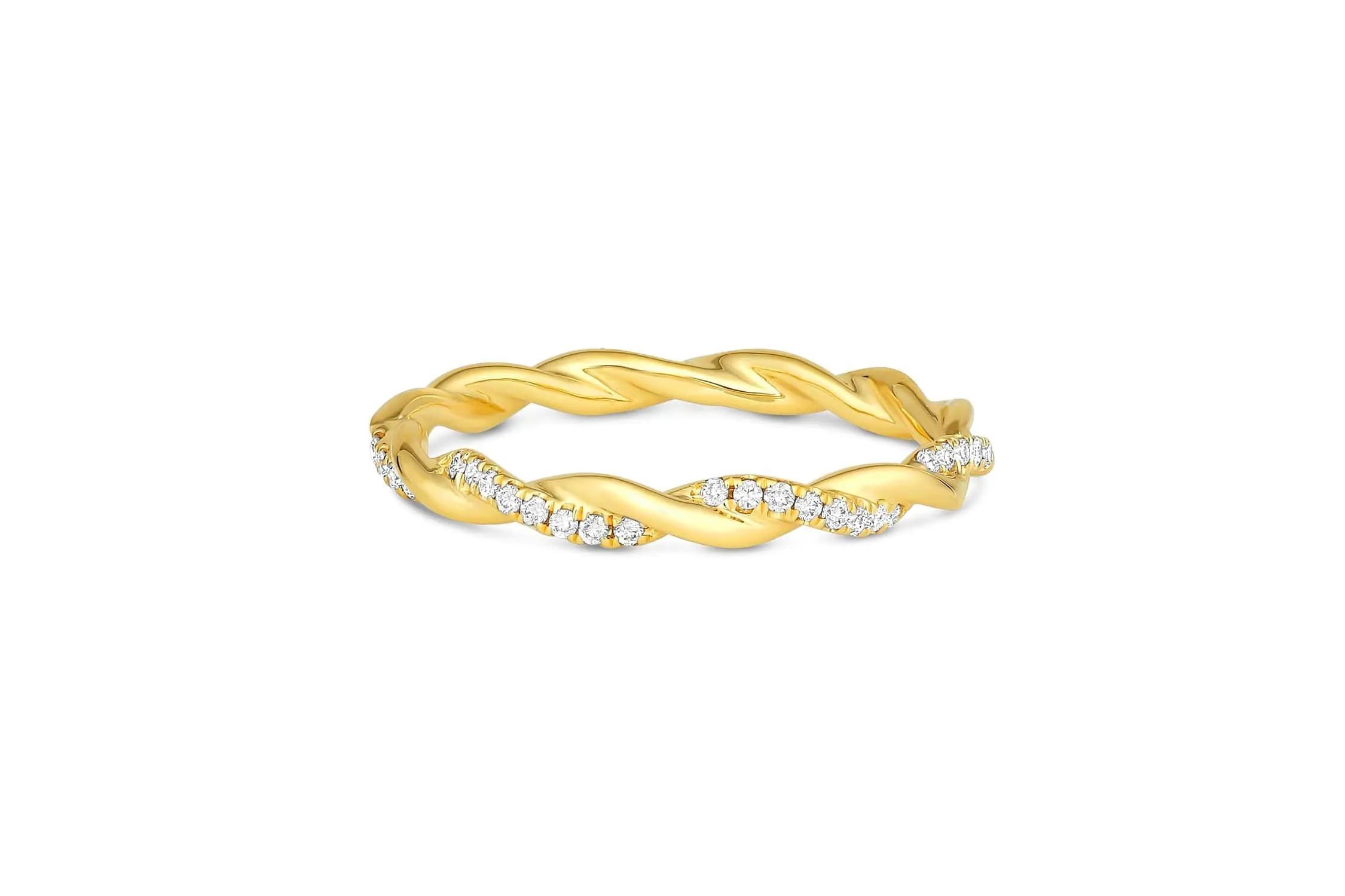 18k Yellow Gold 0.09ctw Diamond Halfway Twisted Band