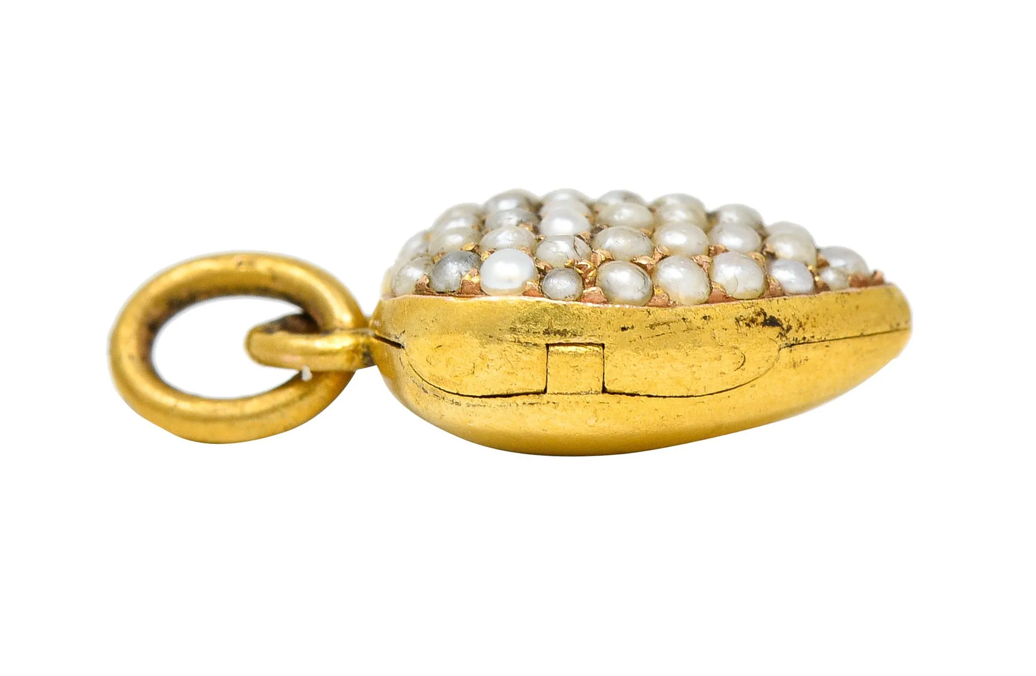 1900 Victorian Natural Freshwater Pearl 18 Karat Gold Heart Locket Charm