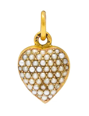 1900 Victorian Natural Freshwater Pearl 18 Karat Gold Heart Locket Charm