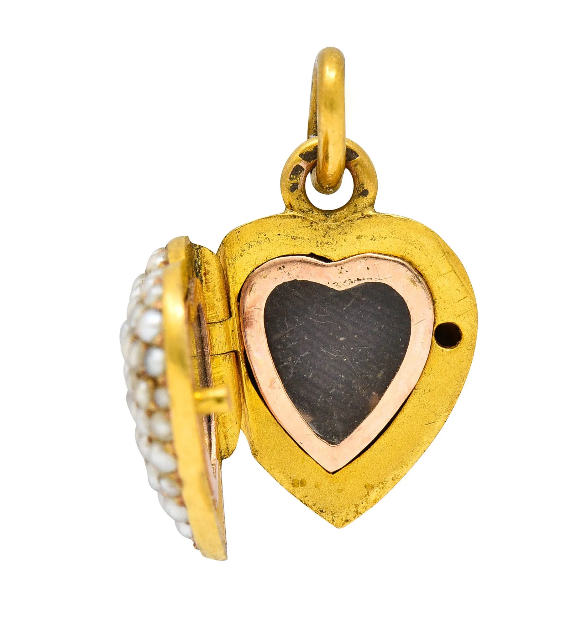 1900 Victorian Natural Freshwater Pearl 18 Karat Gold Heart Locket Charm