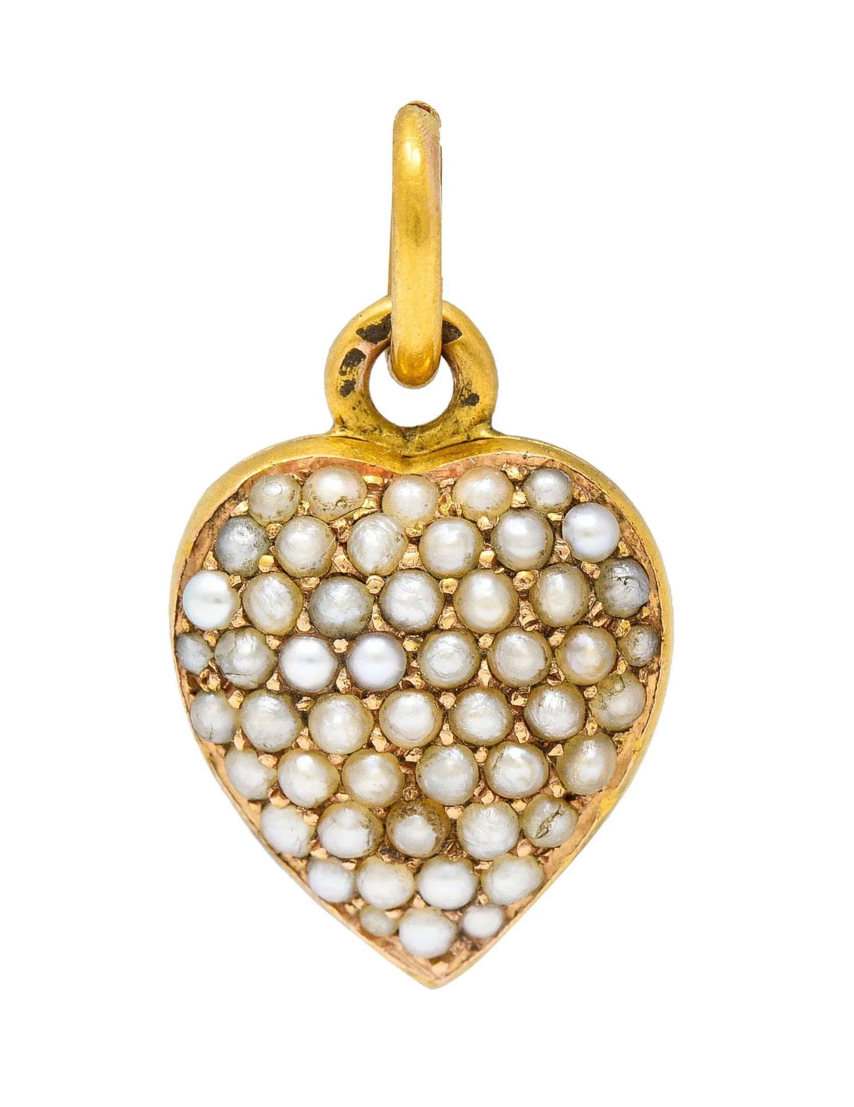 1900 Victorian Natural Freshwater Pearl 18 Karat Gold Heart Locket Charm