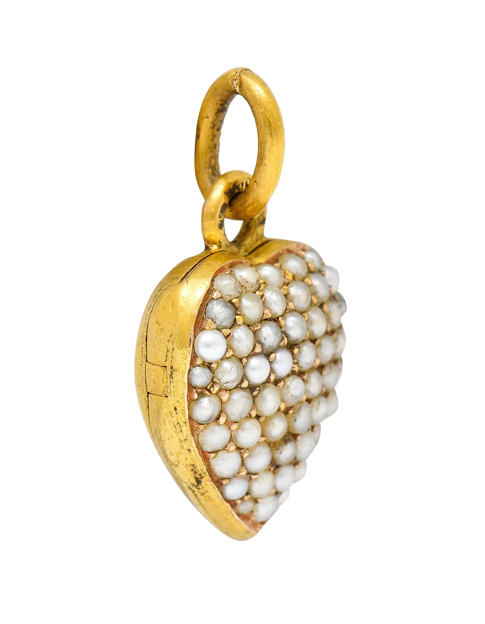 1900 Victorian Natural Freshwater Pearl 18 Karat Gold Heart Locket Charm
