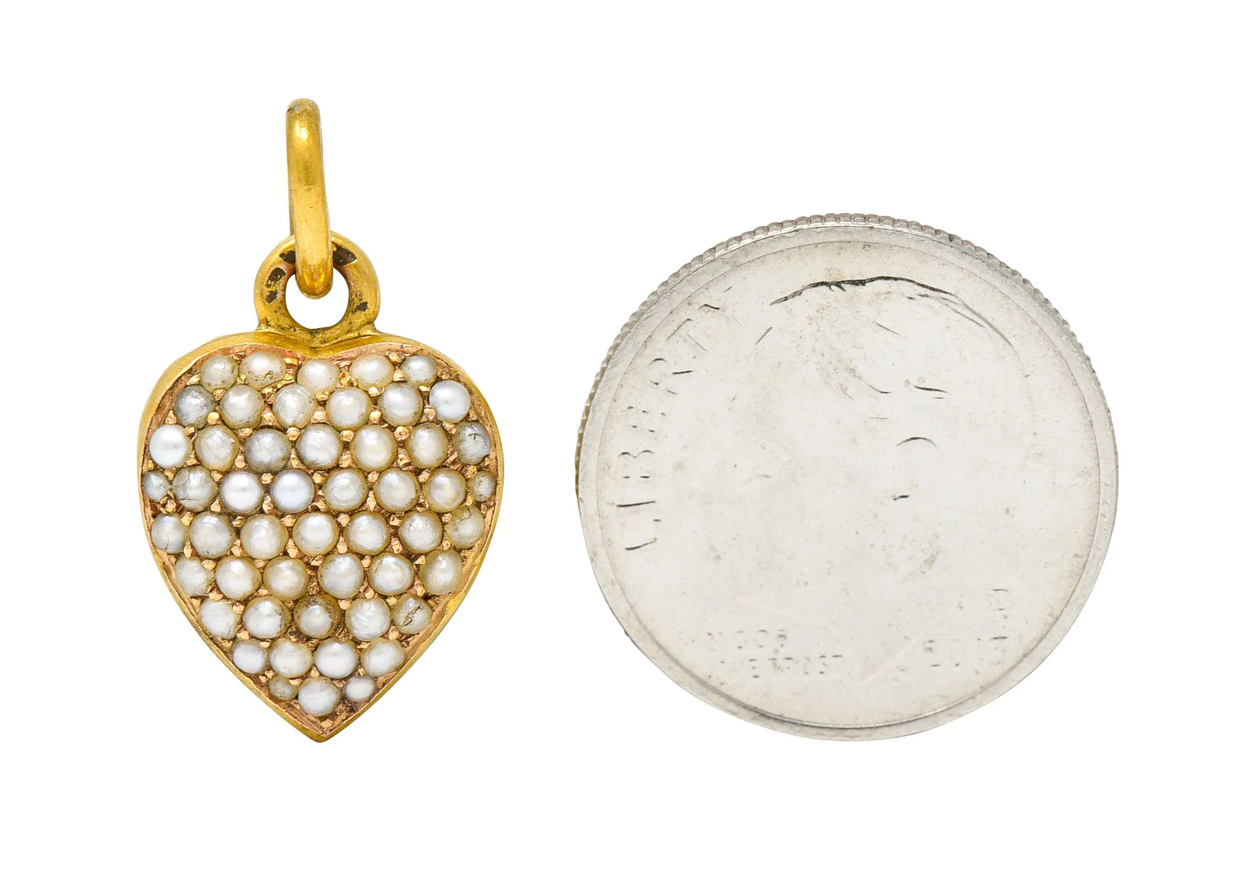 1900 Victorian Natural Freshwater Pearl 18 Karat Gold Heart Locket Charm