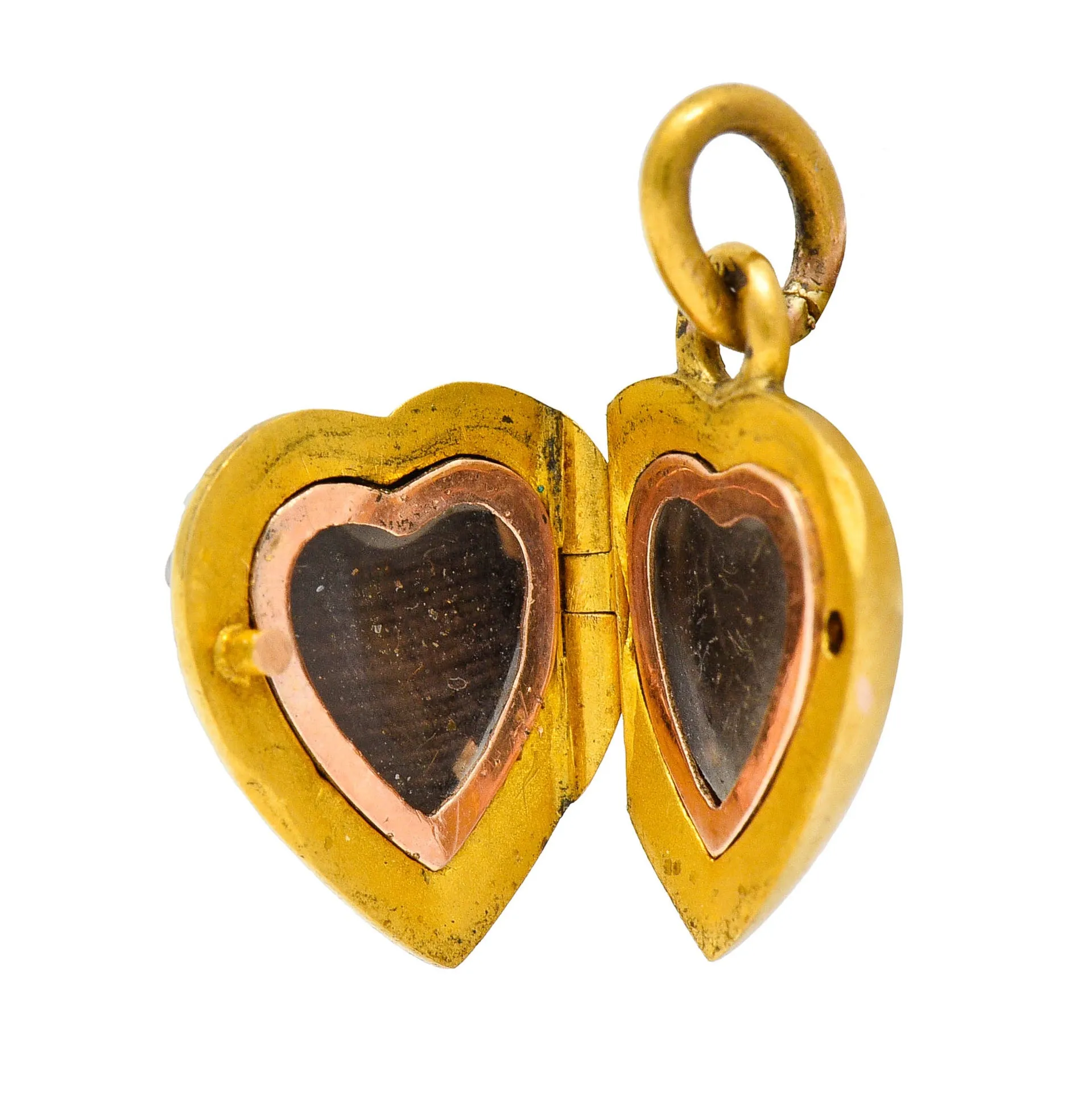 1900 Victorian Natural Freshwater Pearl 18 Karat Gold Heart Locket Charm